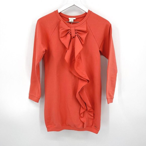 Chloe Orange Bow Ruffle Terry Knit Raglan Long Sleeve Crew Dress Girls Size 12 - Picture 1 of 11
